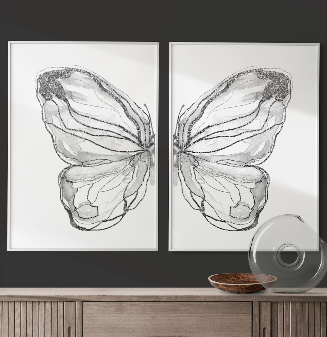 Watercolor Butterfly Wall Art Set of 2 Prints, Nursery Decor Girl ...