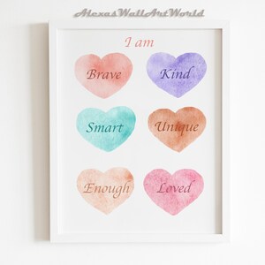 Positive Affirmations Boho Hearts Wall Art, Rainbow Hearts Print, Baby Girl Nursery Room Decor, Bohemian Nursery Decor, DIGITAL