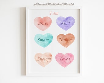 Boho Hearts Nursery Print: Positive Affirmations, Rainbow Decor (Digital)