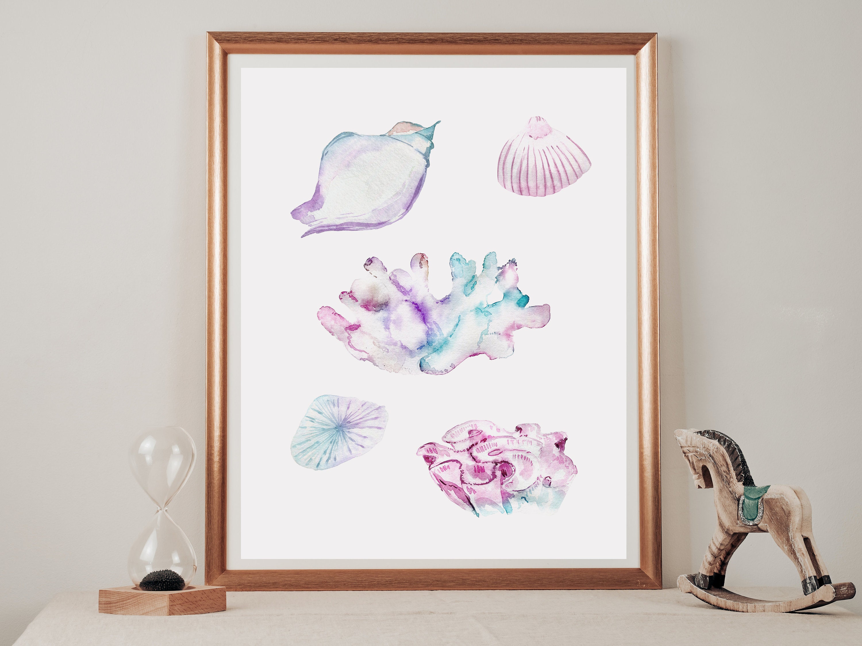 Stampe Foglie Set 3 Alghe Blu Corallo Mare Botanico Acquerello Arte Parete Tela Poster Senza Cornice-50*70Cm