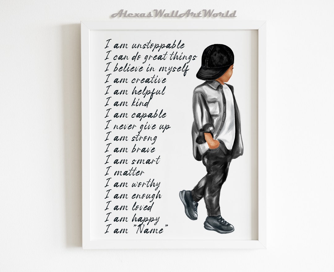 Black Boy Daily Positive Affirmations Print, African American Boy Wall