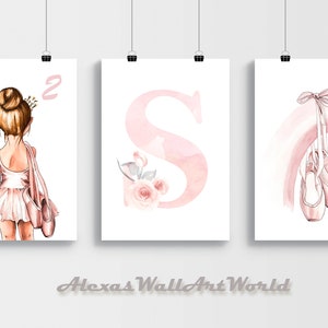 Wall Art Set of 3 Prints, Ballerina Personalized Name, Personalized Name Girls Bedroom Decor, Ballet Dancer Room, Custom Name DIGITAL Art