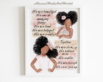 African American Sisters Positive Affirmations Wall Art, Black Girl Magic, Toddler Girl Bedroom Decor, Young Queen Wall Art Printable Art