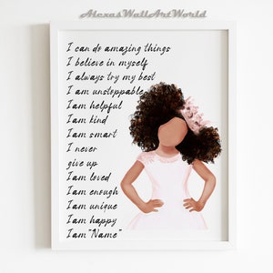 Princess Print, Personalized Affirmations Wall Art, Black Girl Magic (Digital Decor)