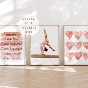 3er Set Gymnastik Kindergarten Prints, Positive Affirmationen Wandkunst, Sportraum, Aquarell Herzen Malerei, Hochwertiges Lila Rosa Dekor