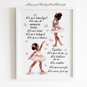 African American Ballerina Sisters Art, Sisters Positive Affirmation Print, Butterfly Wall Art, Afro Ballerina Print, Toddler Ballet Sisters