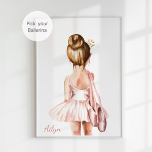 Arte murale ballerina, decorazione per cameretta principessa ballerina, poster ballerina di danza classica ad acquerello, regalo per amanti del balletto, scarpe da ballerina, arte di alta qualità