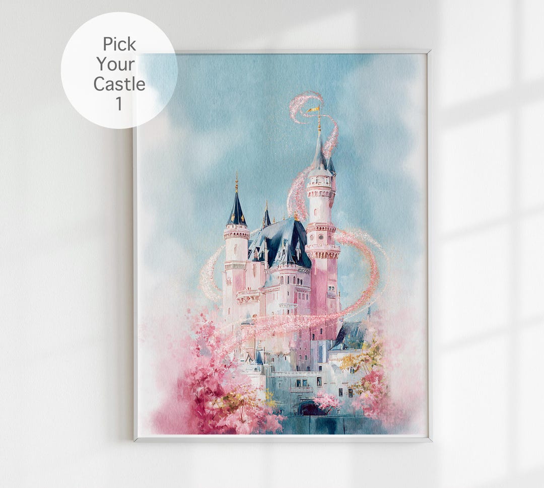 Watercolor Magic Castle Print, Princess Temple : Pink & Blue Nursery ...