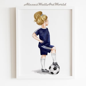 Soccer Player Girl Wall Art, Custom Hair and Skin Color, Sports Nursery Art, Soccer Gift Idea, Personalized Name Toddler Girl Print