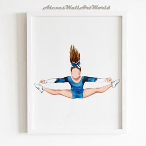 Personalized Cheerleader Girl Art Print, Cheer Illustration, Cheerleader Gift, Toddler Girl Bedroom, Cheer Gift Idea, Named Wall Art