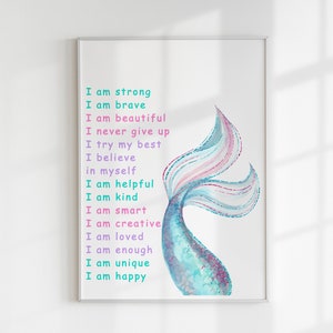 Mermaid Affirmations Print, Personalized Mermaid, Mermaid Name, Bathroom Decor, Mermaid Nursery, Mermaid Wall Art, Custom Name, DIGITAL