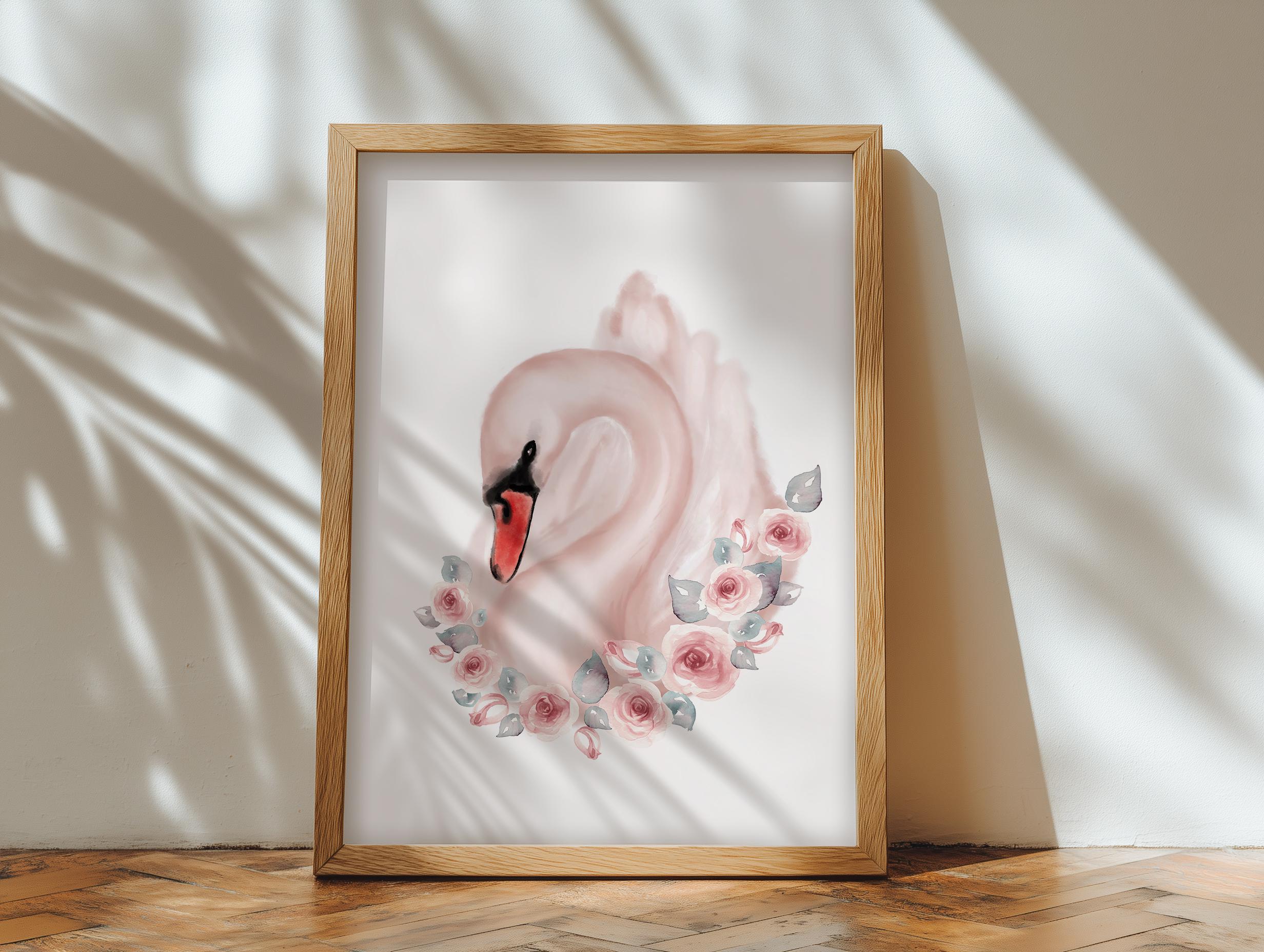 Pink Floral Swan Princess Print, Baby Girl Room Decor, Swan Nursery ...