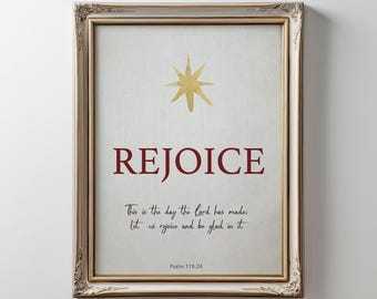 Bible Verse Christmas Poster, Christian Scripture Printable, Rejoice Christmas Print, Holiday Wall Art  (Digital)