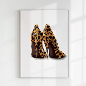 Fashion Shoes Heels Print, Heels Wall Art, Gift For Her, Fashion Wall Art, Leopard Print High Heels Art, Red Heels, Navy Blue Shoes Poster