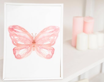 Watercolor Butterfly Art Print, Pink Nursery Decor (Digital Download)