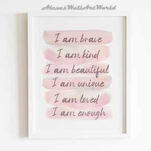 Daily Positive Affirmations Wall Art, Girls Bedroom Affirmation Printable, Children Empowerment, Toddler Girl Bedroom Inspirational Poster