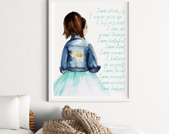 Girls Positive Affirmations Wall Art Young Queen Printable - Etsy 日本