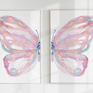Watercolor Butterfly Wall Art Set of 2 Prints, Nursery Decor Girl, Girls Bedroom Wall Art, Multicolour Butterfly Ornament Farmhouse, DIGITAL