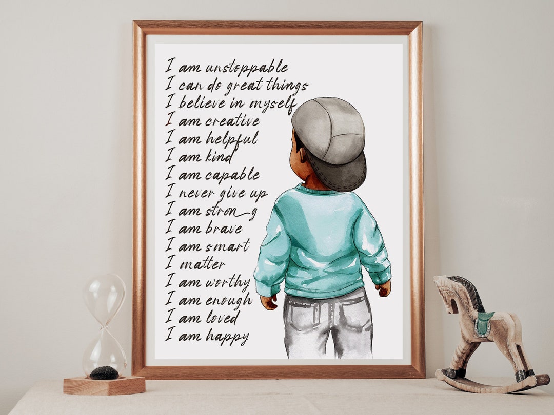 Positive Affirmations Art Print, African American Boy Wall Art