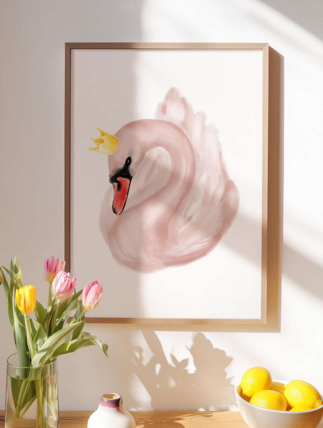 Crowned Swan Poster Swan Princess Wall Art Blush Pink Nursery Decor ...