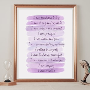 Daily Positive Affirmations Wall Art, Girls Bedroom Affirmation Printable, Children Empowerment, Toddler Girl Bedroom Inspirational Poster