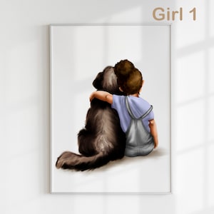 Girl and Dog Wall Art Nursery, Black Labrador Retriever Nursery Print, Toddler Decor Girl, Puppy Nursery Print, Personalized Name, DIGITAL