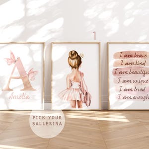 Conjunto de 3 impressões de quarto de bailarina, arte de parede de bailarina, citação de afirmação, letra inicial rosa, decoração de berçário e quarto infantil, DOWNLOAD DIGITAL