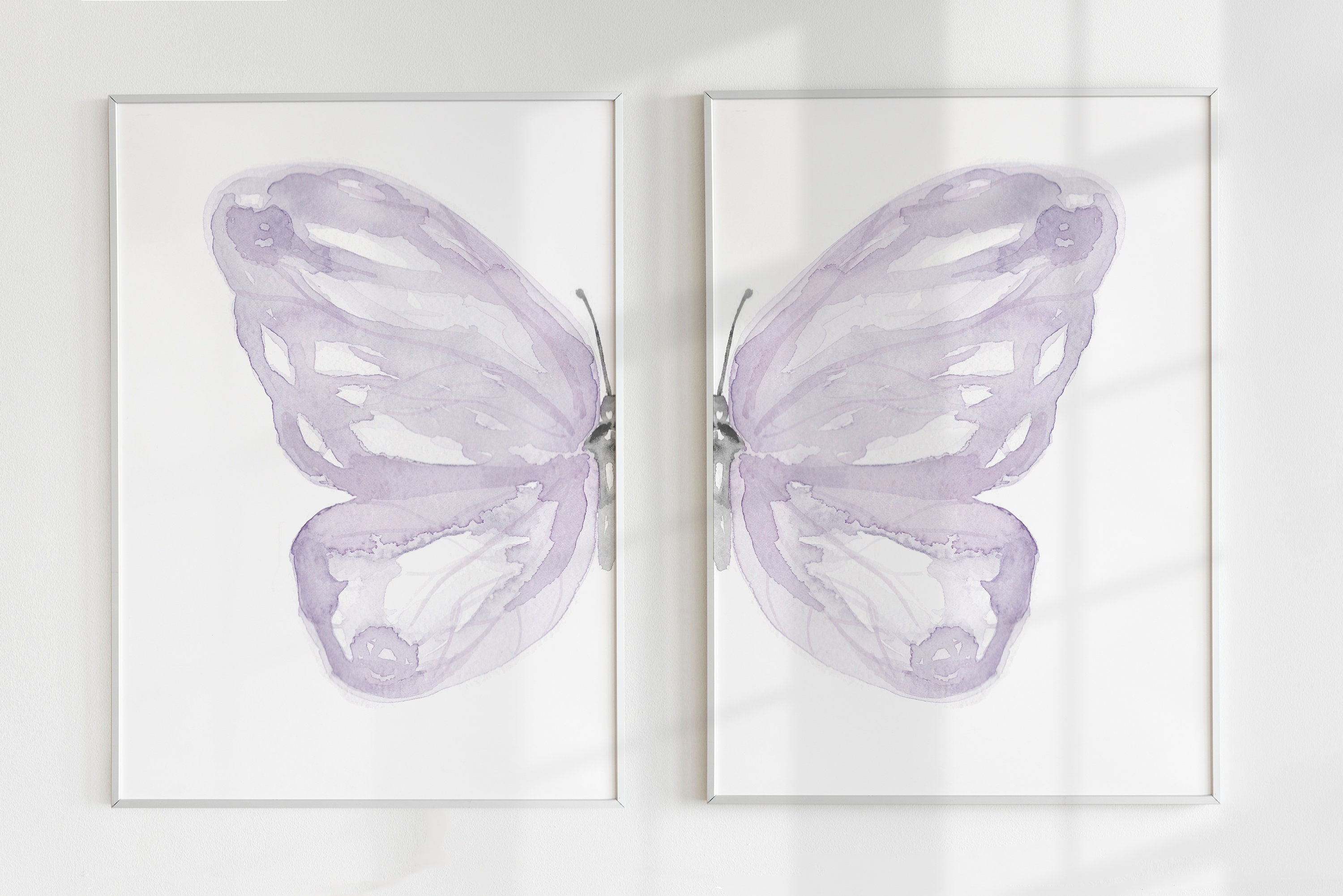 Watercolor Butterfly Wall Art Set of 2 Prints: Light Purple Nursery ...