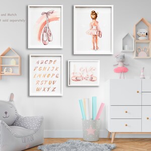Impresión de vivero de bailarina, arte de pared de bailarina rosa rubor, cartel de dormitorio de niña pequeña bailarina rubia, decoración de vivero de acuarela suave neutra imagen 7