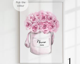 Personalised Fashion Bag Print, Peonies Roses Wall Art, Fashion Teen Girl Print, Paris Art, Toddler Girl Bedroom Poster, Dressing Room Decor
