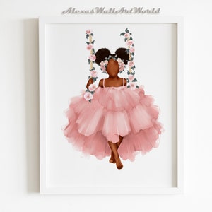 African American Flower Head Girl, Flower Crown Black Girl Print, Black Girl Magic, Young Queen Art Print, Custom Princess Printable