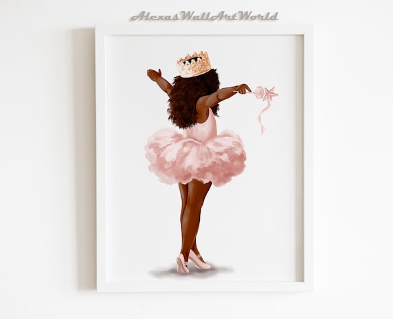 African American Little Princess Ballerina Girls Print Blush Pink Fairy Ballerina Nursery Decor Watercolor Fairy Princess Etsy