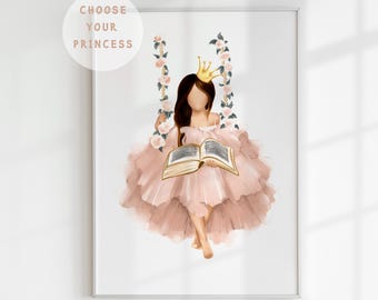 Little Girl Reading Watercolor Painting, Custom Girl Reading Book Wall Art, Pastel Book Nook Wall Art Print, Pink Girly Kid's Room Decor