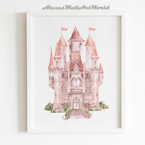 Princess Castle Wall Art, Personalized Name Toddler Girl Bedroom, Magic Castle Poster Nursery Decor, Princess Themed Girls Bedroom Wall Art