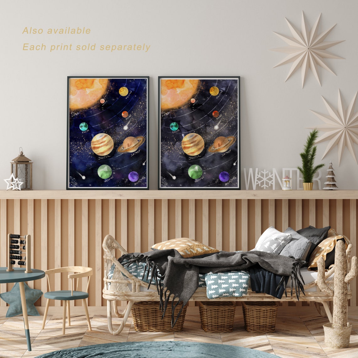 Solar System Children Bedroom Print Watercolor Outer Space - Etsy