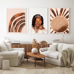 Conjunto de 3 impresiones de habitaciones para niñas negras, princesita afroamericana, arte boho sol y arco iris, arte DIGITAL de terracota, guardería temática de princesas