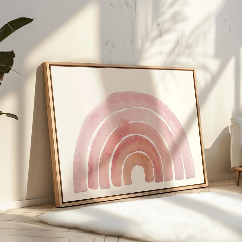 Horizontal Large Pink Watercolor Rainbow Print, Boho Nursery Wall Art ...
