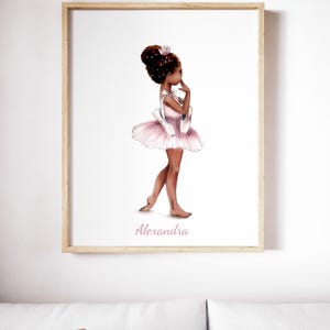 Wandbild „Afroamerikanische Ballerina-Prinzessin“, personalisiert mit Namen, schwarzer Ballerina-Druck, Kinderzimmerdeko für Kleinkinder, digitaler Download
