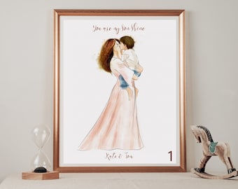 Impression d'art personnalisée maman et fils, cadeau pour la fête des mères (numérique)
