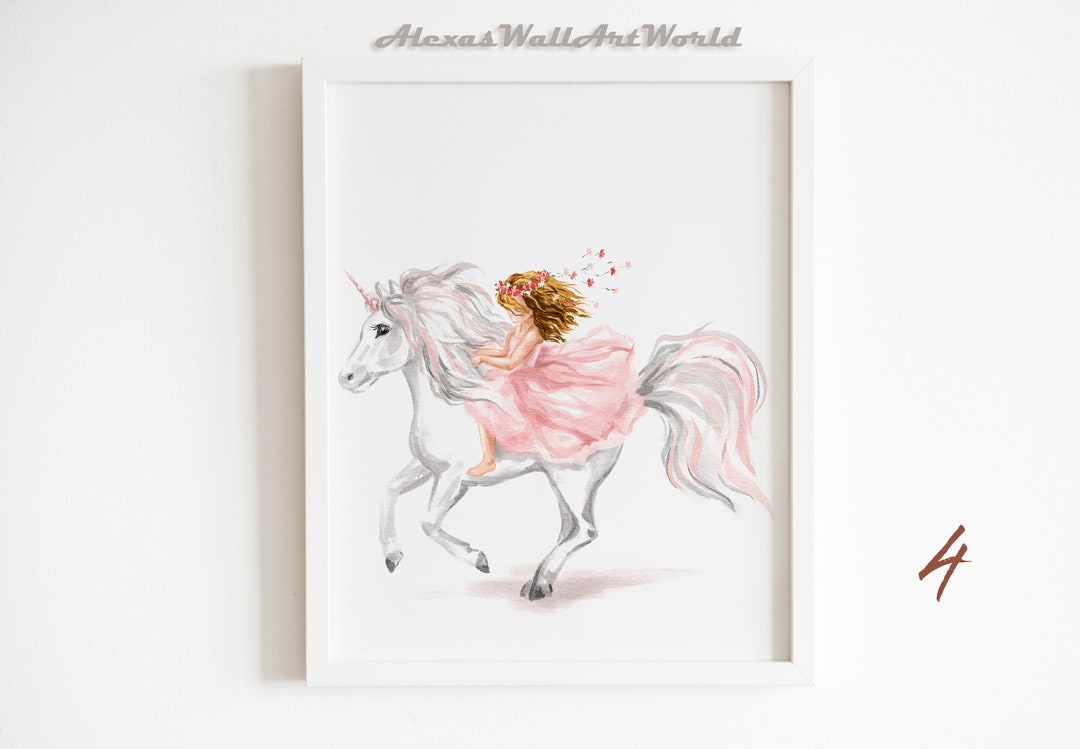 Unicorn Nursery Decor Princess Riding Unicorn Print Little - Etsy