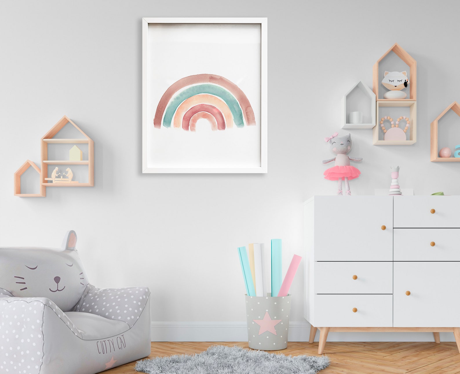 Neutral Rainbow Wall Art Watercolor Rainbow Nursery Decor Etsy