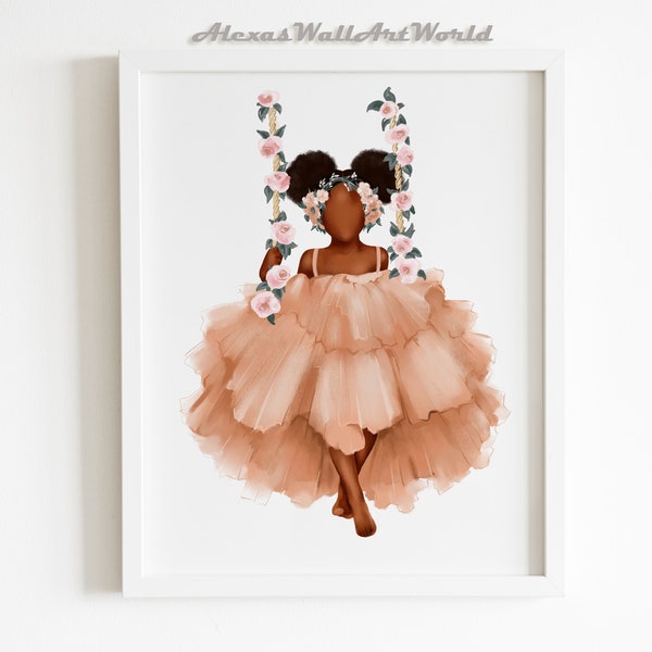 Flower Crown Black Girl Print, Black Girl Magic, African American Flower Head Girl, Young Queen Art Print, Custom Princess Printable
