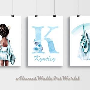 Nom personnalisé Aquarelle Ballerine Print Set De 3, Ballet Dancer Dance Custom Room Wall Art, Toddler Girl Bedroom Decor, Ballerina DIGITAL