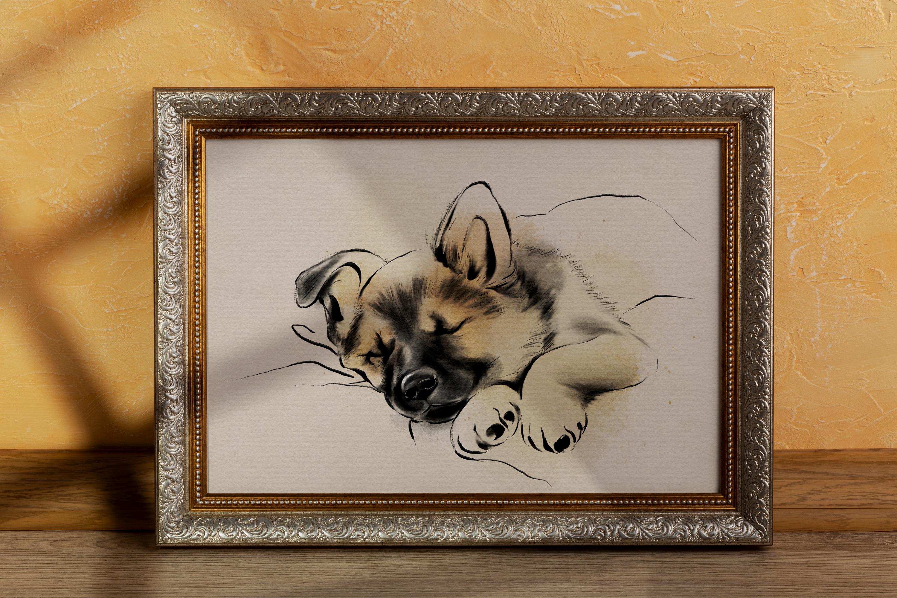 Impresión de cachorro de pastor alemán durmiendo: dibujo vintage de perro  (descarga digital) - Etsy México, image size:3000x2000