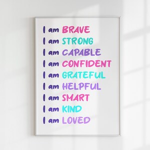 Positive Affirmations Wall Art, Girls Bedroom Affirmation Printable, Children Empowerment, Toddler Girl Bedroom Decor, Inspirational Poster