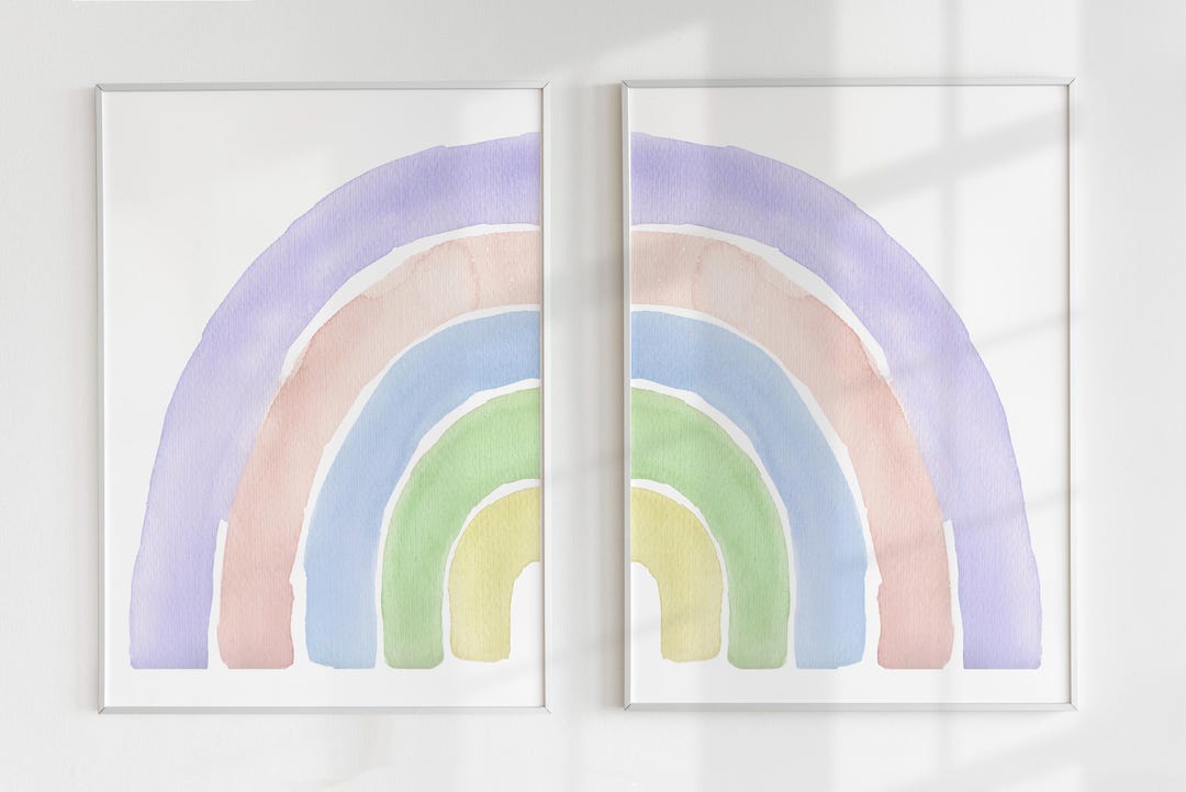 Watercolour Rainbow Wall Art Set of 2 Prints, Colorful Kids Room Decor ...