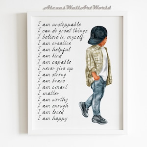 Kids Personalized Name Positive Affirmations Print, Affirmations For Boys, Black Boy Joy, Daily Affirmation, African American Boy, DIGITAL