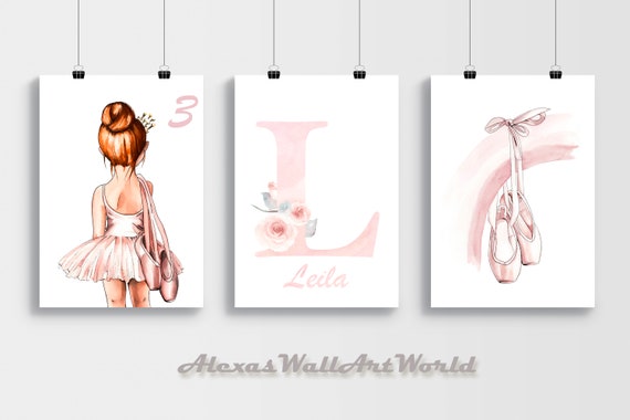 Ballerina Personalized Name Wall Art Set of 3, Monogram Initial