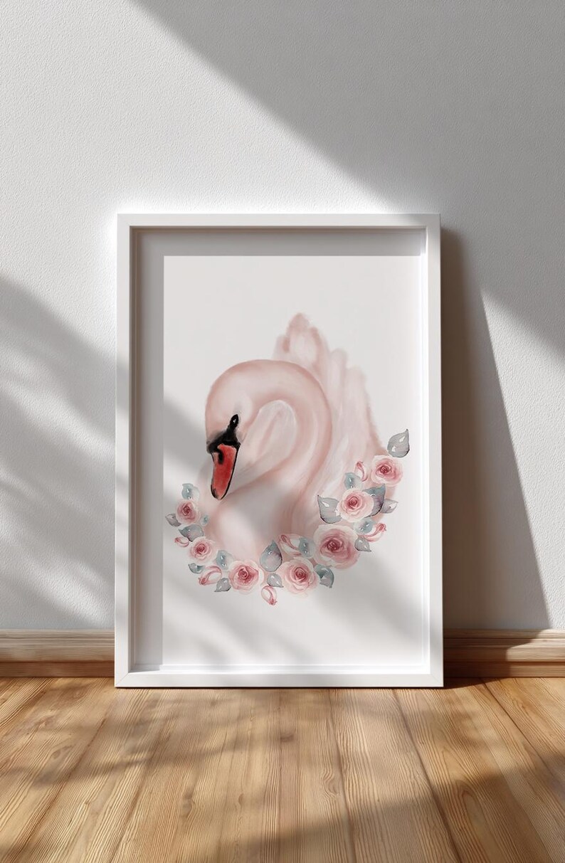 Pink Floral Swan Princess Print, Baby Girl Room Decor, Swan Nursery ...