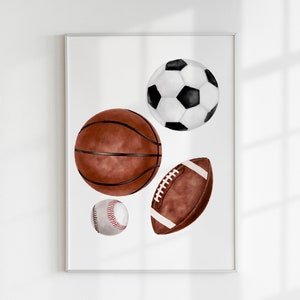 Sports Balls Watercolor Printable, Custom Name Print, Boy Room Sports Decor, Sports Gift for Him, Soccer Lover Gift, Boys Bedroom Art Decor